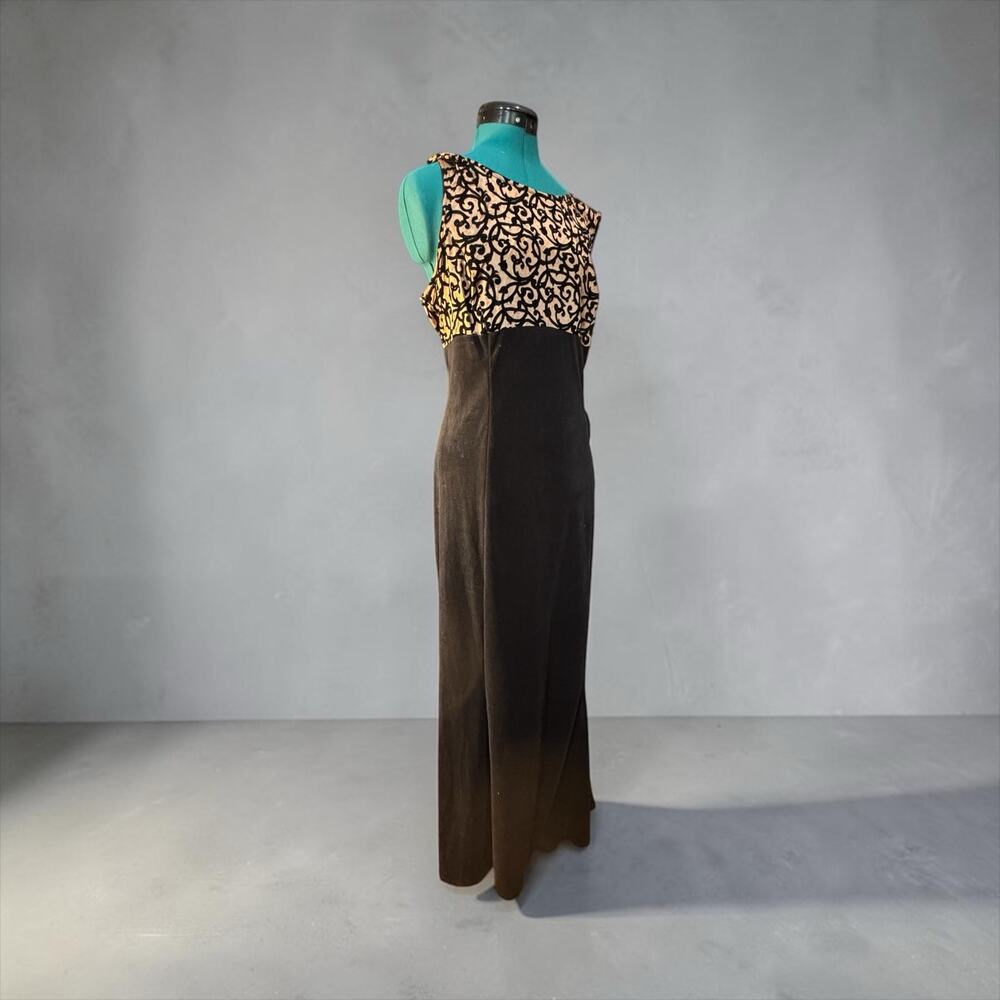 Vintage Sue Brett Black Gold Velvet Burnout Maxi Dress Shawl Glam Goth 80s Sz 18 - Picture 6 of 8